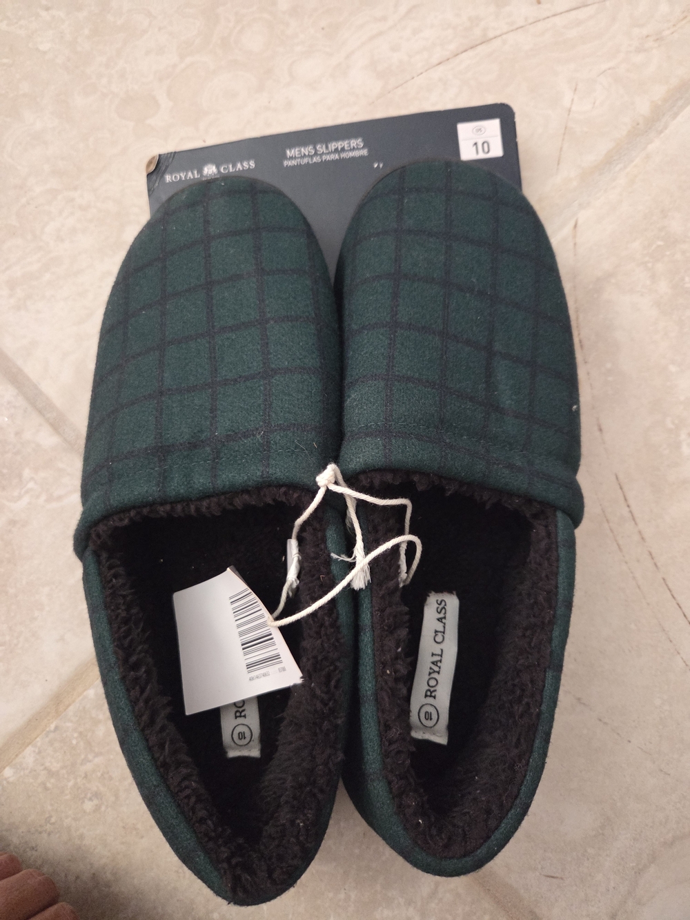 Royal Class Men's Green Plaid Slip-On Slippers